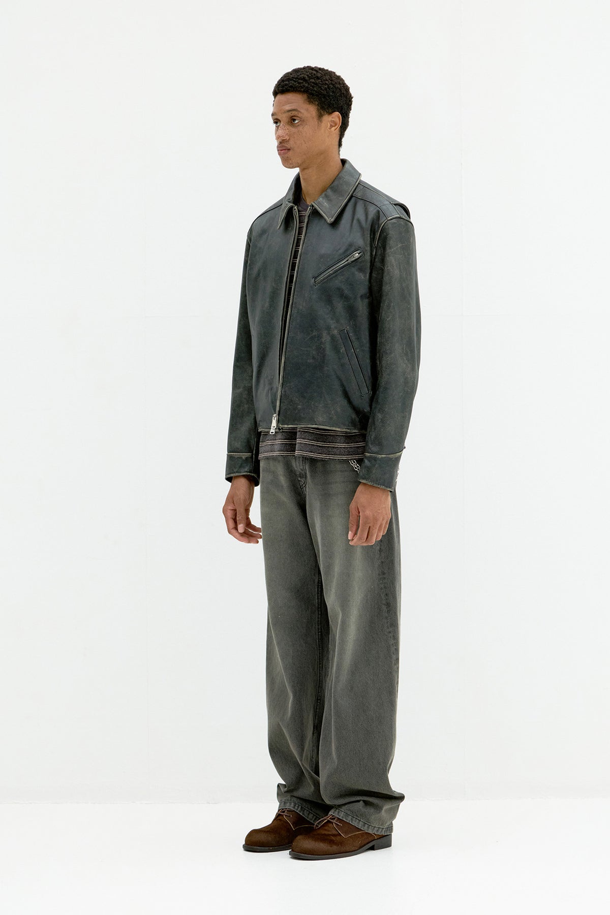 Coor - Cow Washed Biker Leather Jacket (Washed Black) product image 3 | TRAB K-Fashion Australia