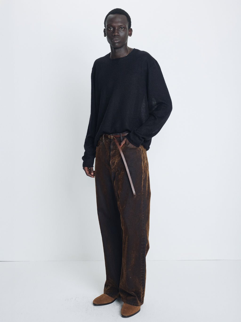 Tonywack - Flocked Denim Loose Flared Pants (Brown) product image 4 | TRAB K-Fashion Australia