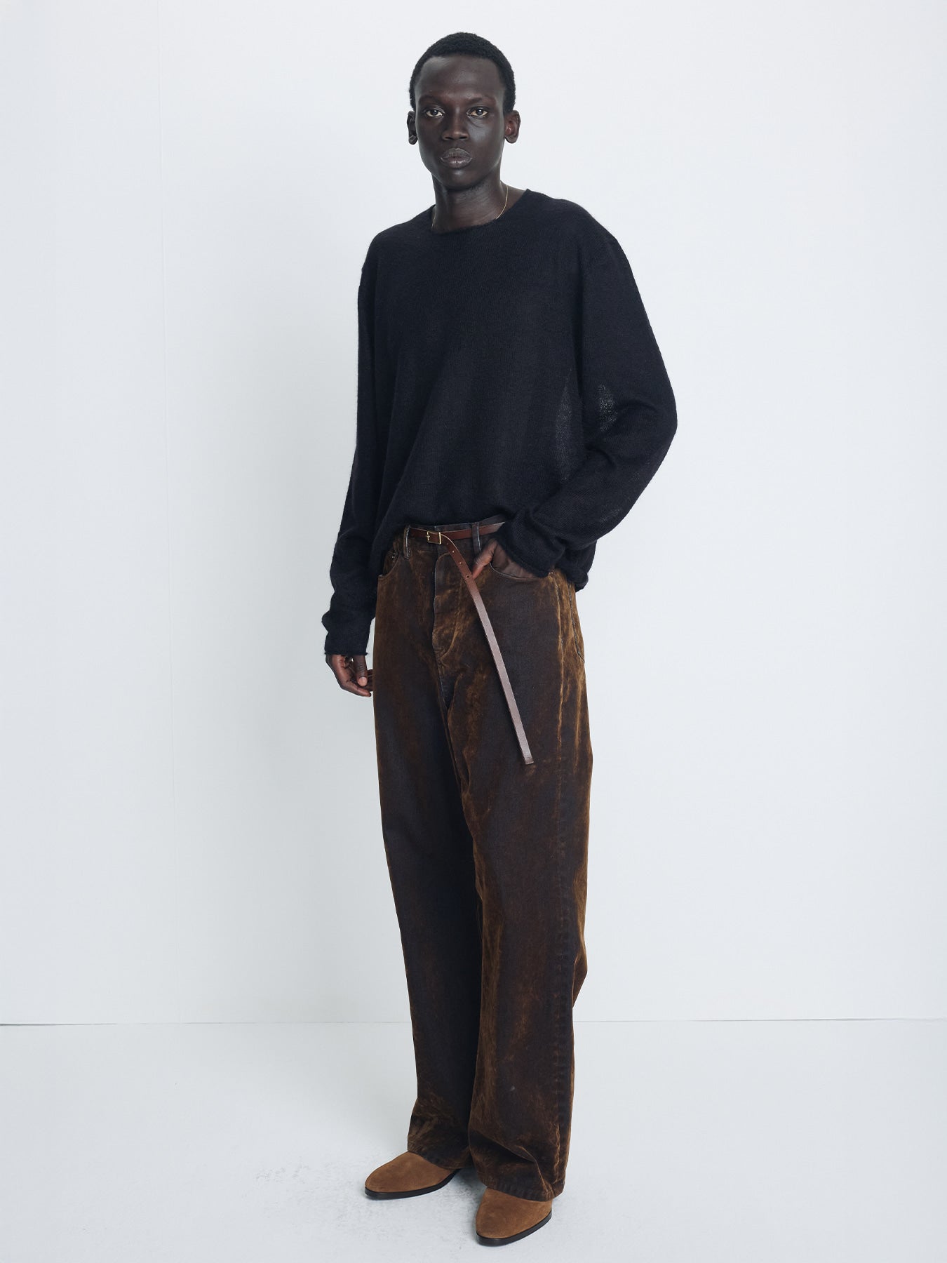 Tonywack - Flocked Denim Loose Flared Pants (Brown) product image 4 | TRAB K-Fashion Australia