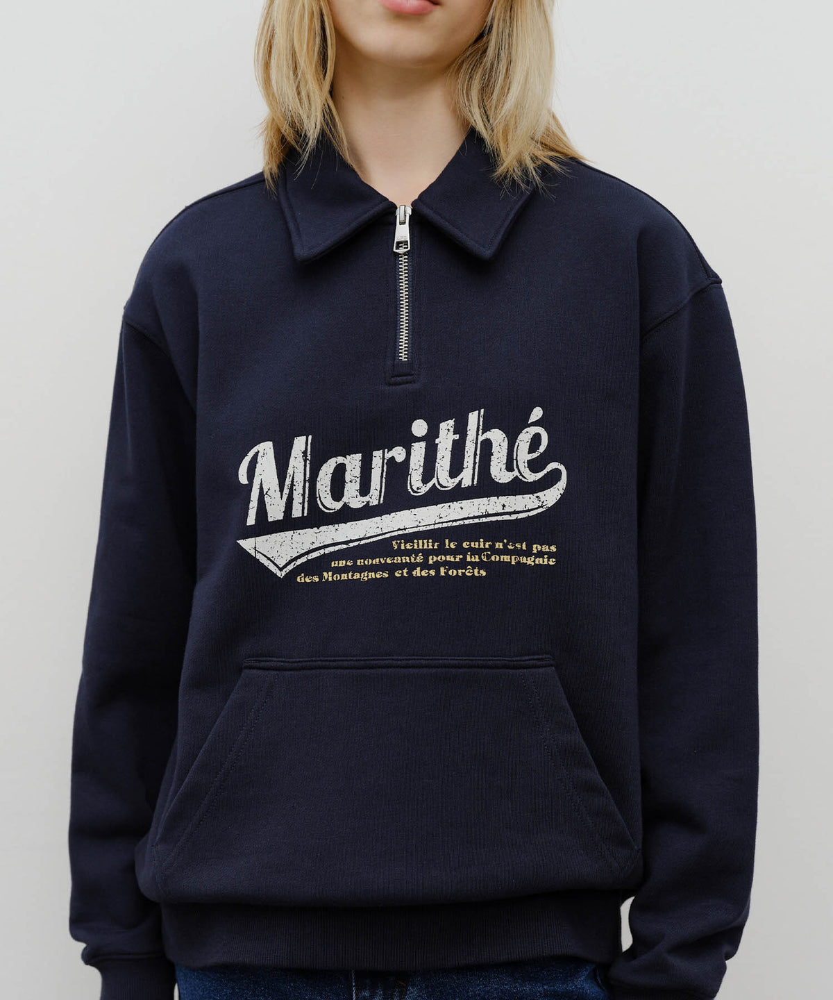 Marithe & Francois Girbaud - Baseball Logo Collar Half Zipup Sweatshirt (Navy) product image 4 | TRAB K-Fashion Australia