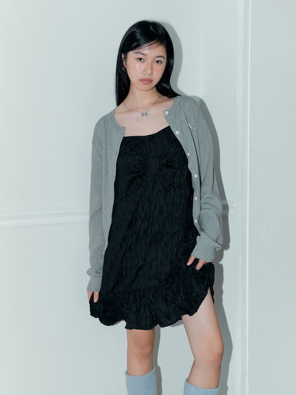 Margarin Fingers - Wrinkle Ribbon One-Piece (Black) product image 1 | TRAB K-Fashion Australia