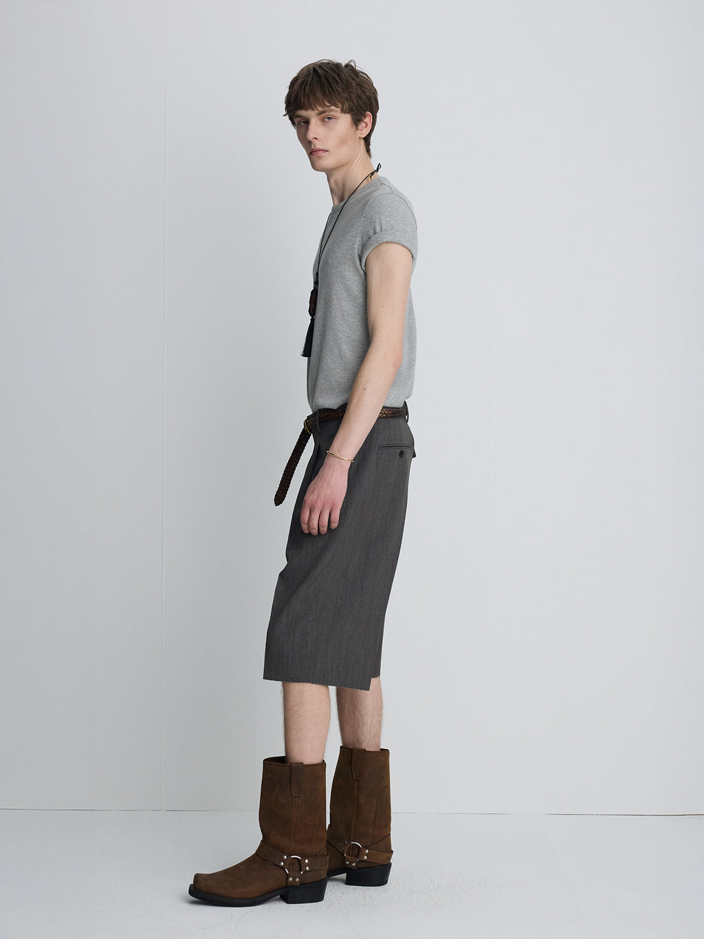 Tonywack - Raw-Cut Wool Pleated Tailored Shorts (Melange Grey) product image 3 | TRAB K-Fashion Australia