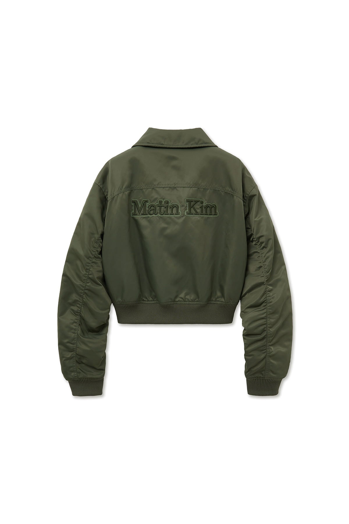 Matin Kim - Applique Logo Shirring Bomber Jumper (Khaki) product image 3 | TRAB K-Fashion Australia