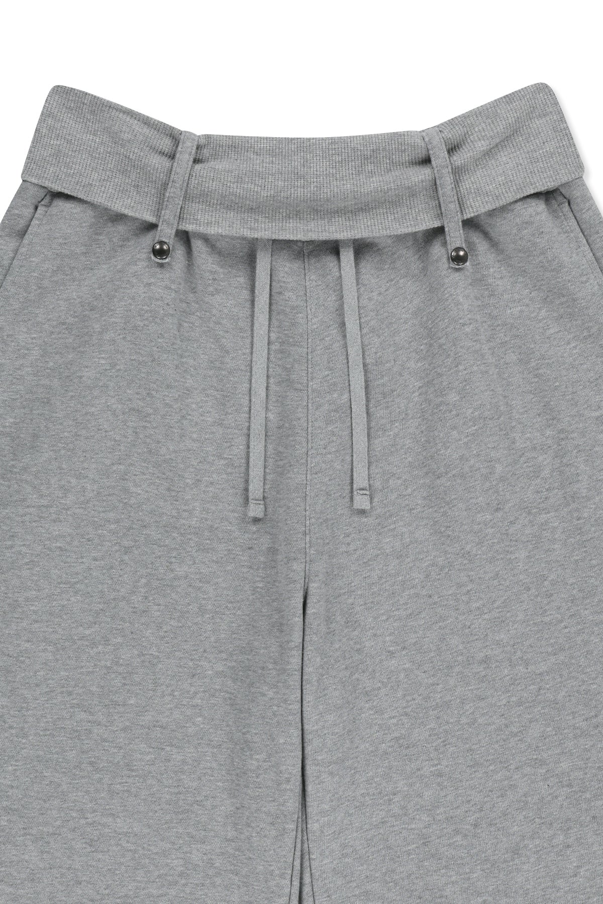 Matin Kim - [Pre-Order – Ships August 24] Mixed Waffle Foldover Waist Jersey Pants (Grey) product image 4 | TRAB K-Fashion Australia