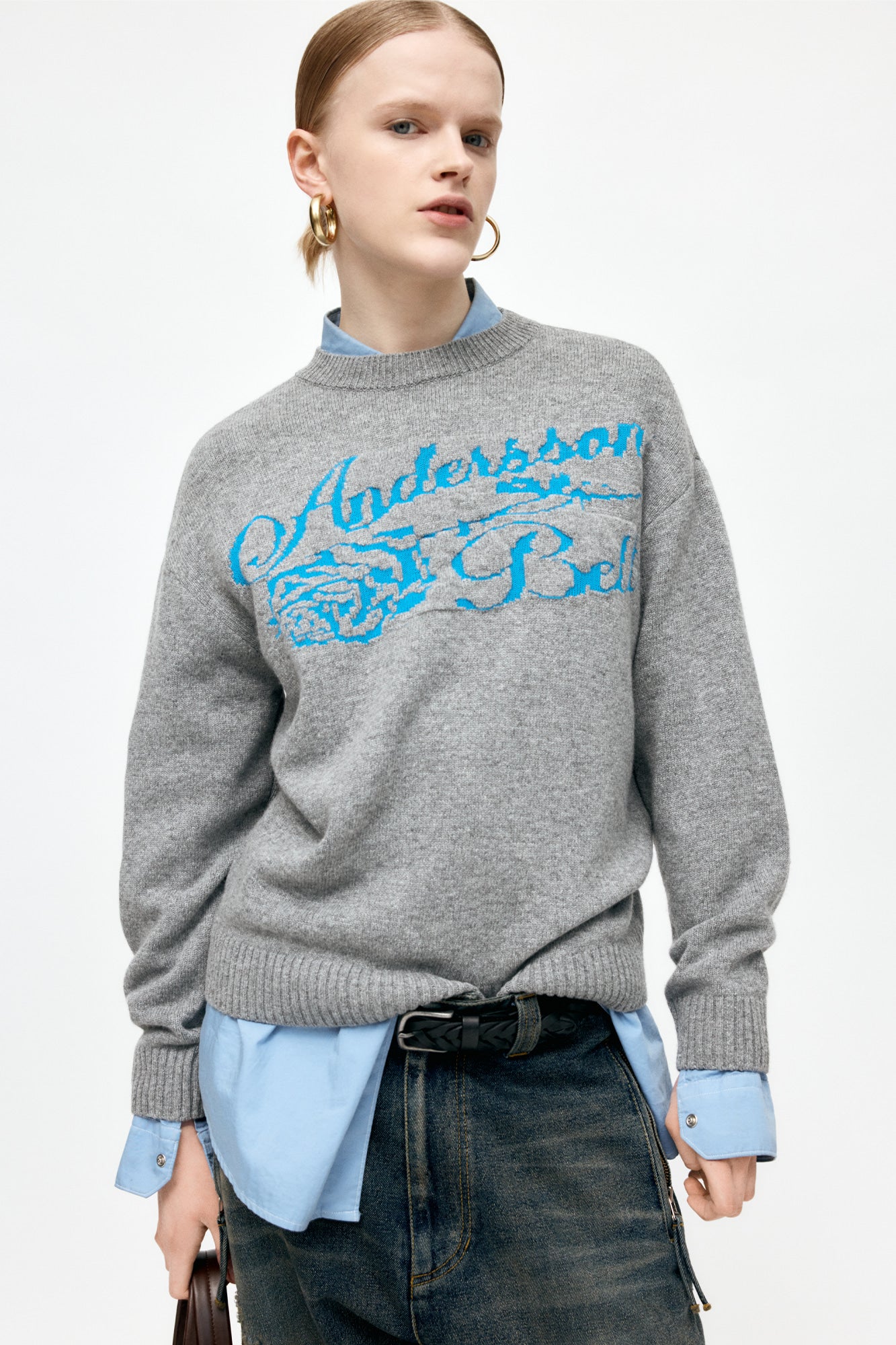 Andersson Bell - Unisex Cashmere Rose Crew-Neck Sweater (Grey) product image 8 | TRAB K-Fashion Australia