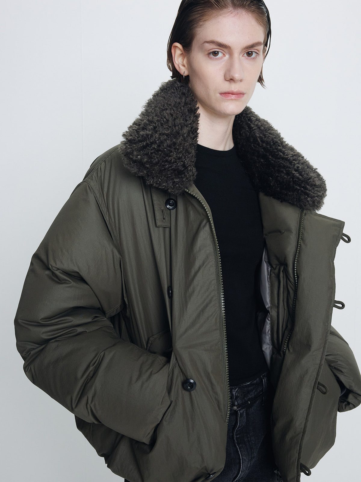 Tonywack - Shearling Collar Puffer Blouson (Olive) product image 3 | TRAB K-Fashion Australia