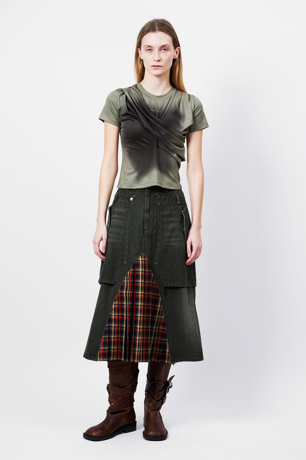 Andersson Bell - Raptor Layered Pleats Skirt (Washed Green) product image 7 | TRAB K-Fashion Australia