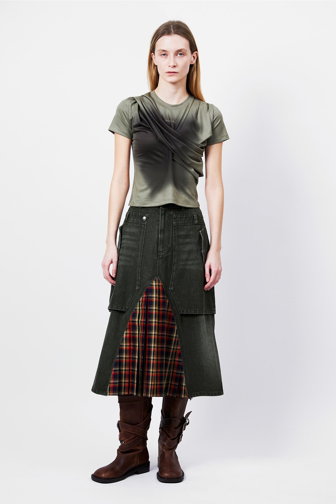 Andersson Bell - Raptor Layered Pleats Skirt (Washed Green) product image 7 | TRAB K-Fashion Australia