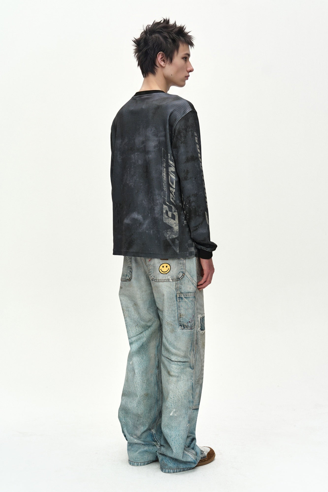Andersson Bell - Racing Printed Waffle Long Sleeve T-Shirt (black) (Black) product image 2 | TRAB K-Fashion Australia