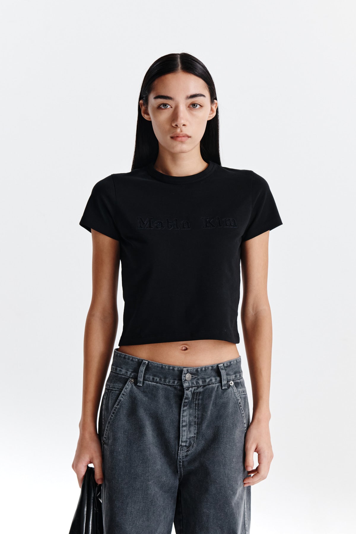 Matin Kim - Matin Reverse Patch Logo Crop Top (Black) product image 10 | TRAB K-Fashion Australia