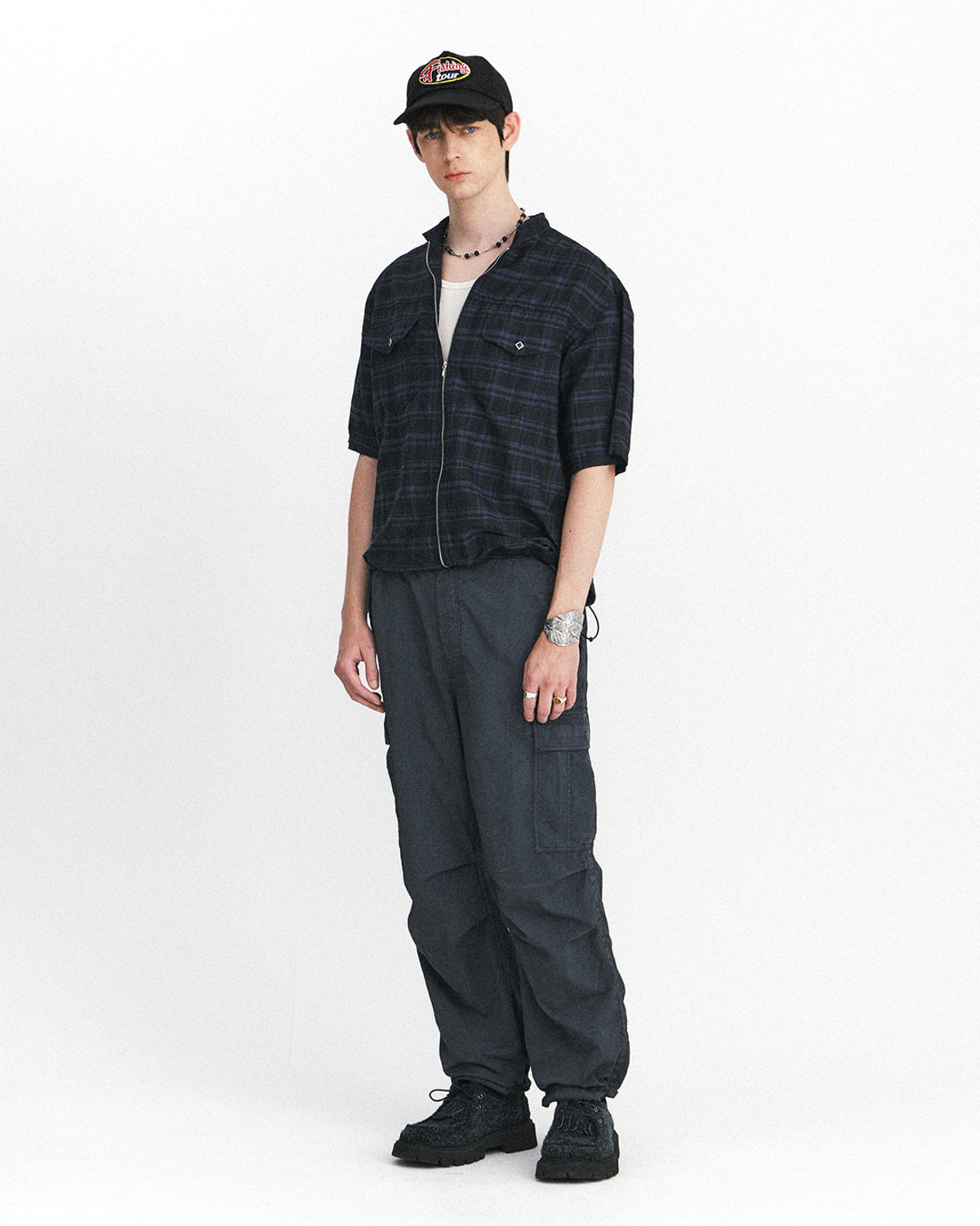 Eastlogue - Western Zip Up Half Shirts (Black Blue Check) product image 1 | TRAB K-Fashion Australia