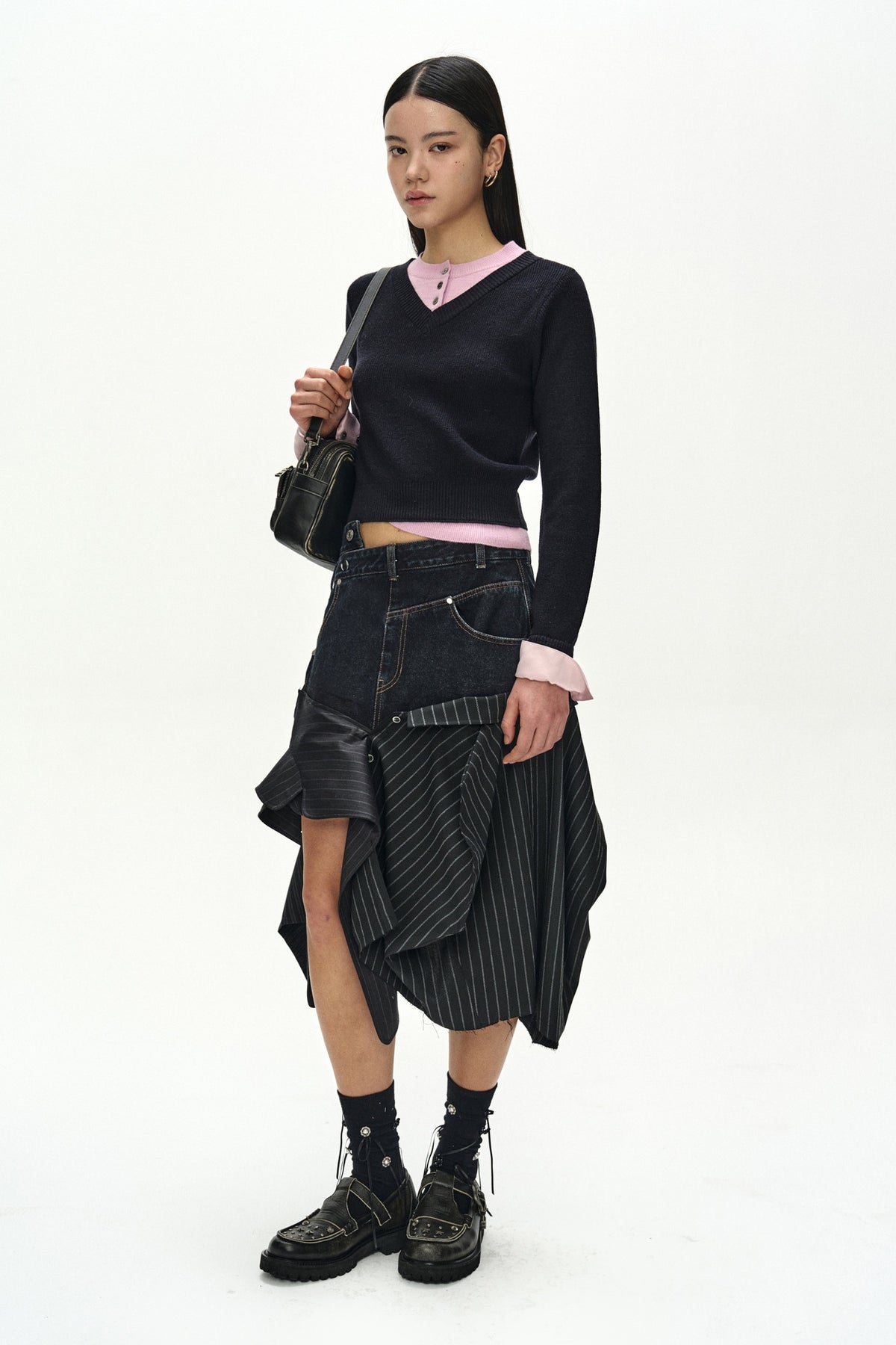 Andersson Bell - Reworked Denim Panel Wrap Skirt (Black) product image 3 | TRAB K-Fashion Australia