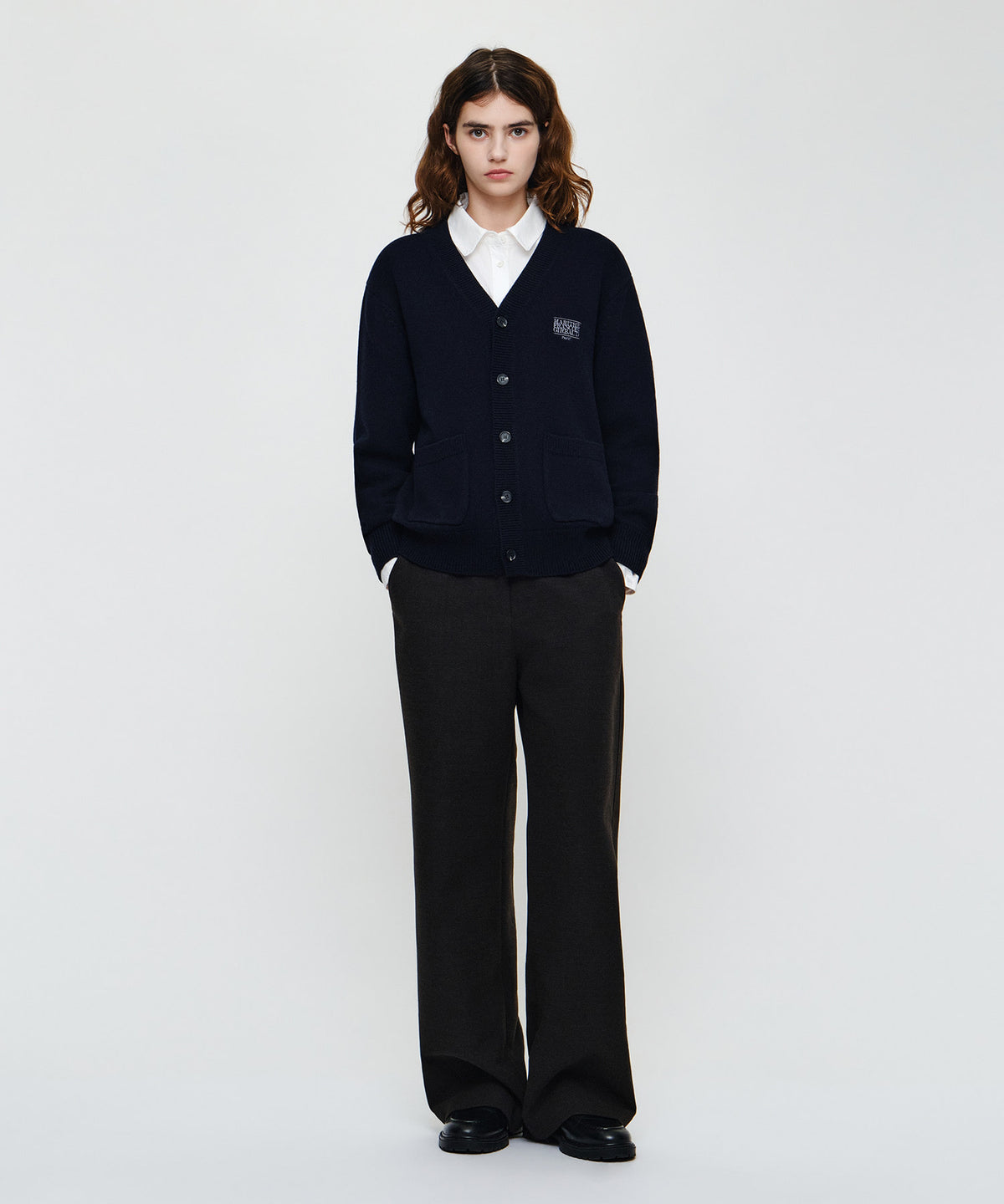 Marithe & Francois Girbaud - Premium Small Classic Logo Cashmere V-neck Cardigan (Navy) product image 5 | TRAB K-Fashion Australia