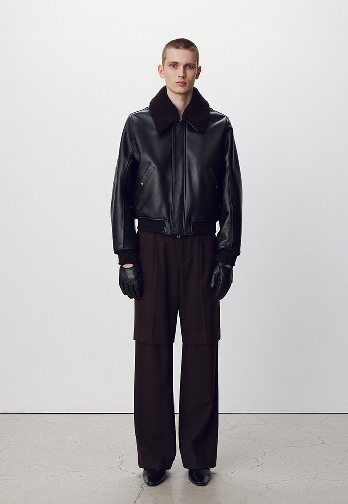 Tonywack - Shearling Collar Leather Bomber Jacket (Black) product image 1 | TRAB K-Fashion Australia