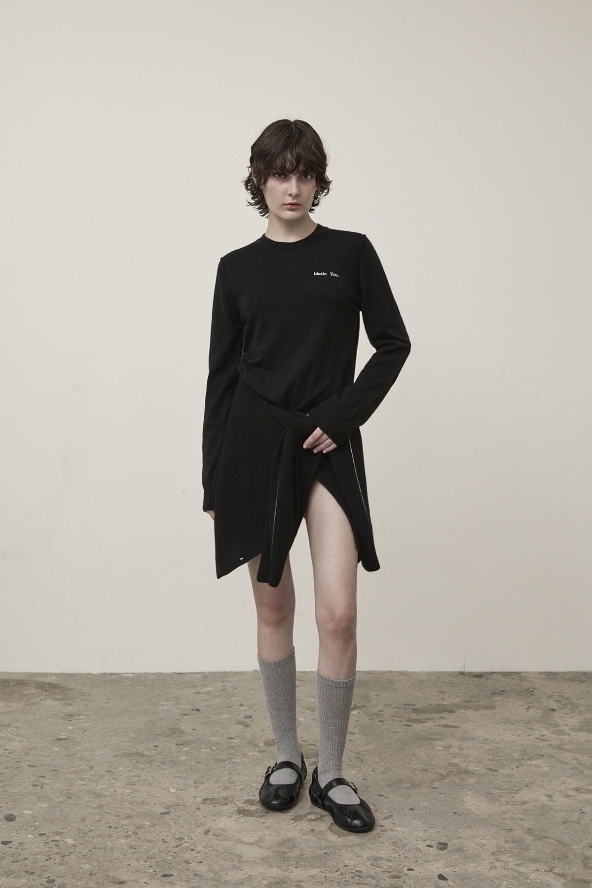 Matin Kim - Cashmere Blended Round Knit Cardigan (Black) product image 10 | TRAB K-Fashion Australia
