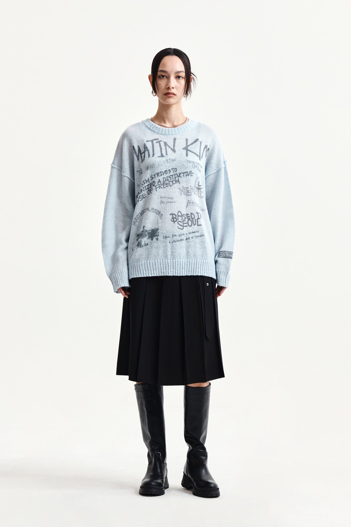 Matin Kim - Graffiti Artwork Knit Pullover (Light Blue) product image 8 | TRAB K-Fashion Australia