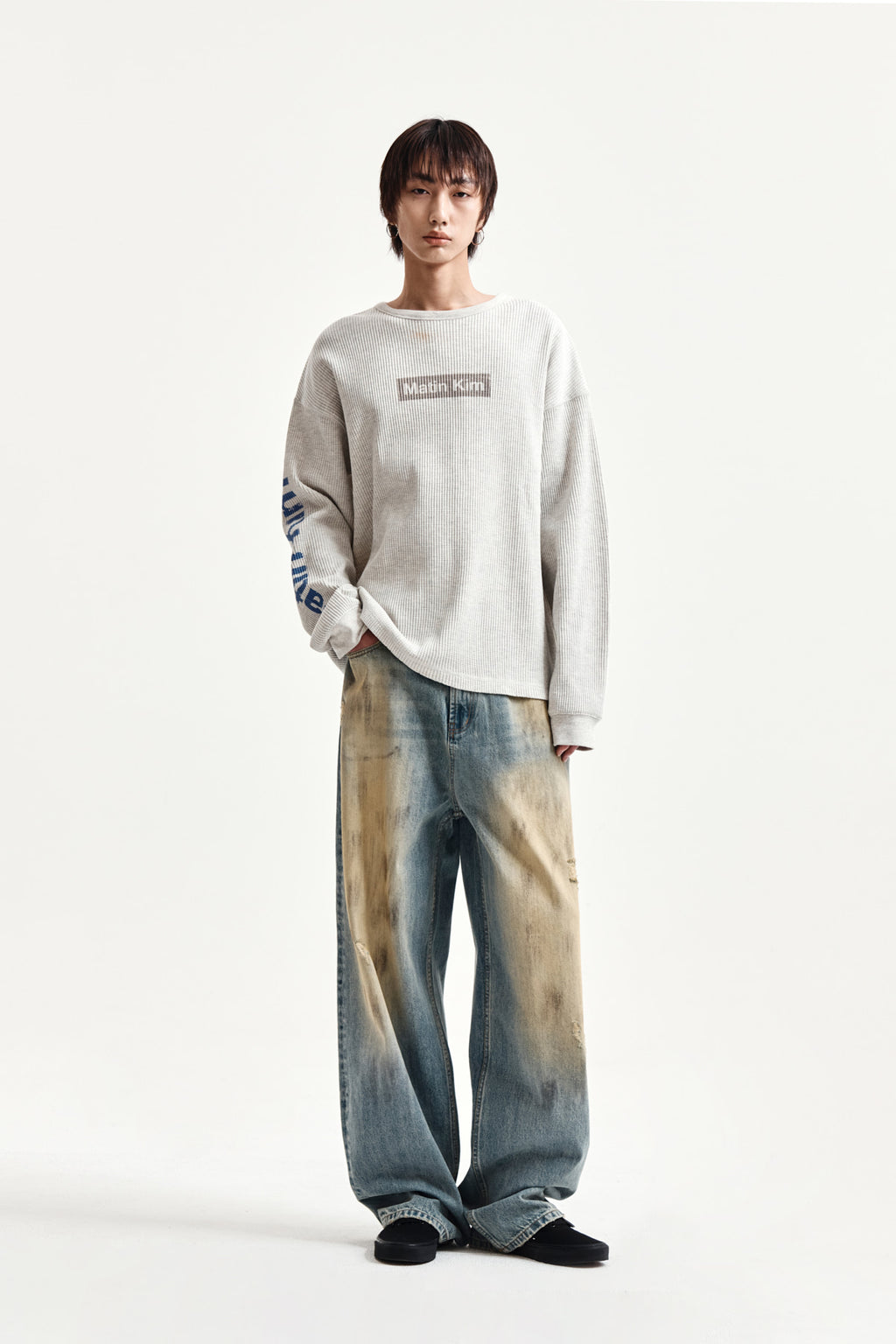 Matin Kim - Sleeve Logo Waffle Top (Ivory) product image 9 | TRAB K-Fashion Australia