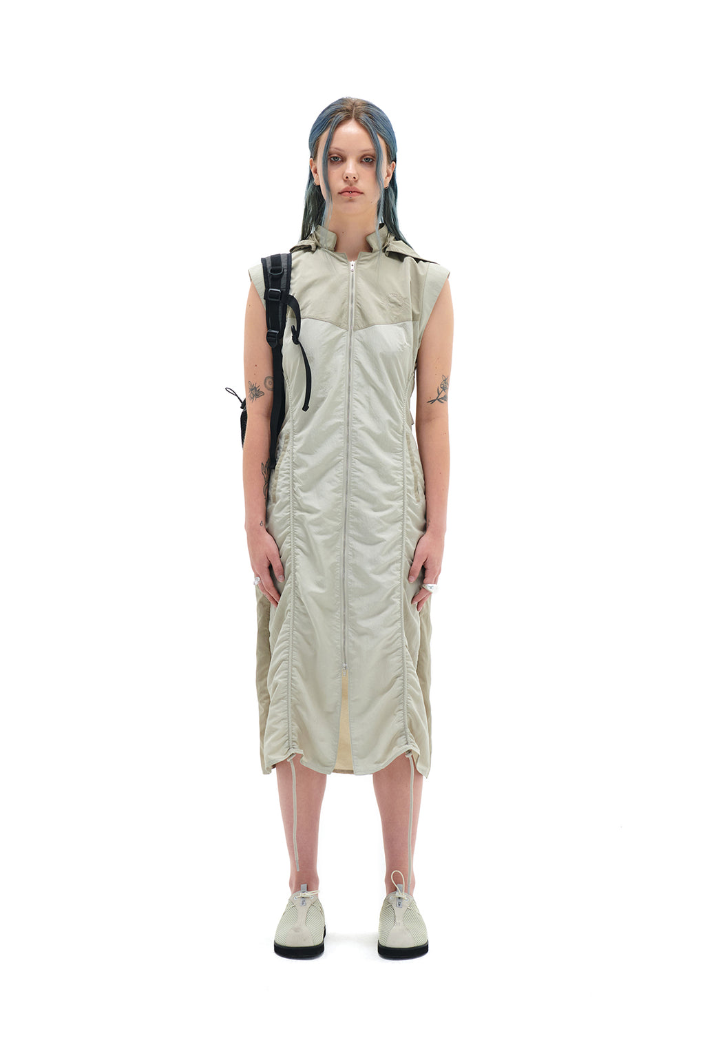 Matin Kim - Shirring Sleeveless Zip Up Dress (Beige) product image 5 | TRAB K-Fashion Australia