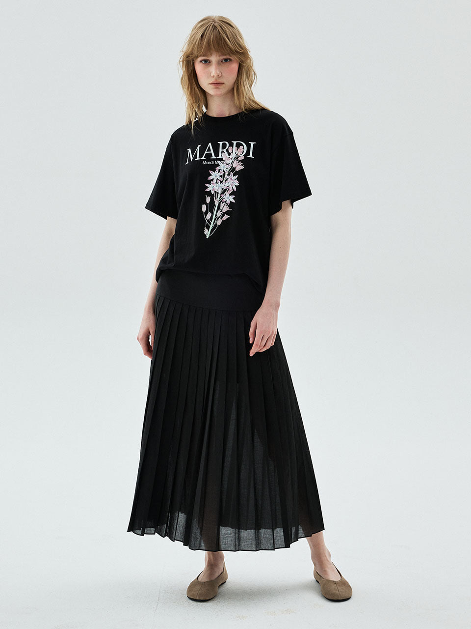 Mardi Mercredi - Sheer Cotton Pleated Skirt (Black) product image 1 | TRAB K-Fashion Australia