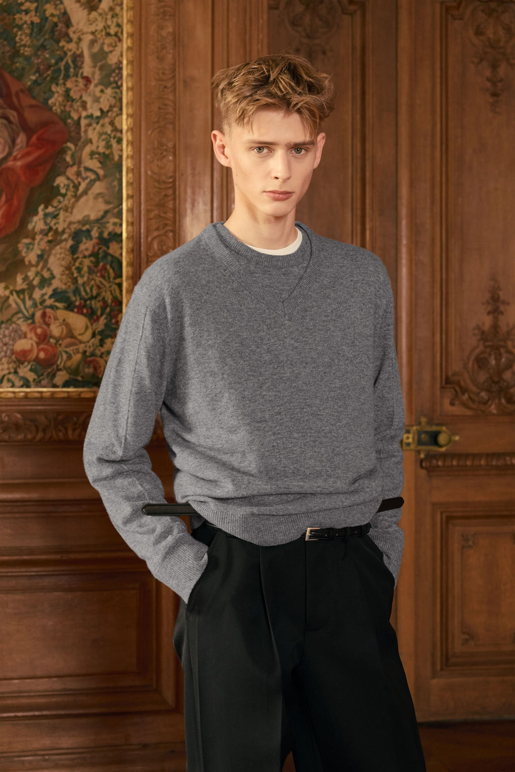 STU - Pin Tuck V-neck Knit (Grey) product image 4 | TRAB K-Fashion Australia