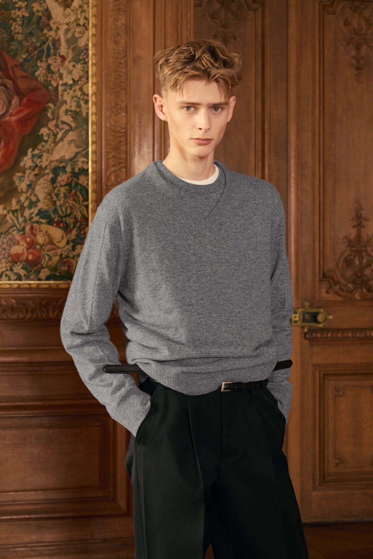 STU - Pin Tuck V-neck Knit (Grey) product image 4 | TRAB K-Fashion Australia