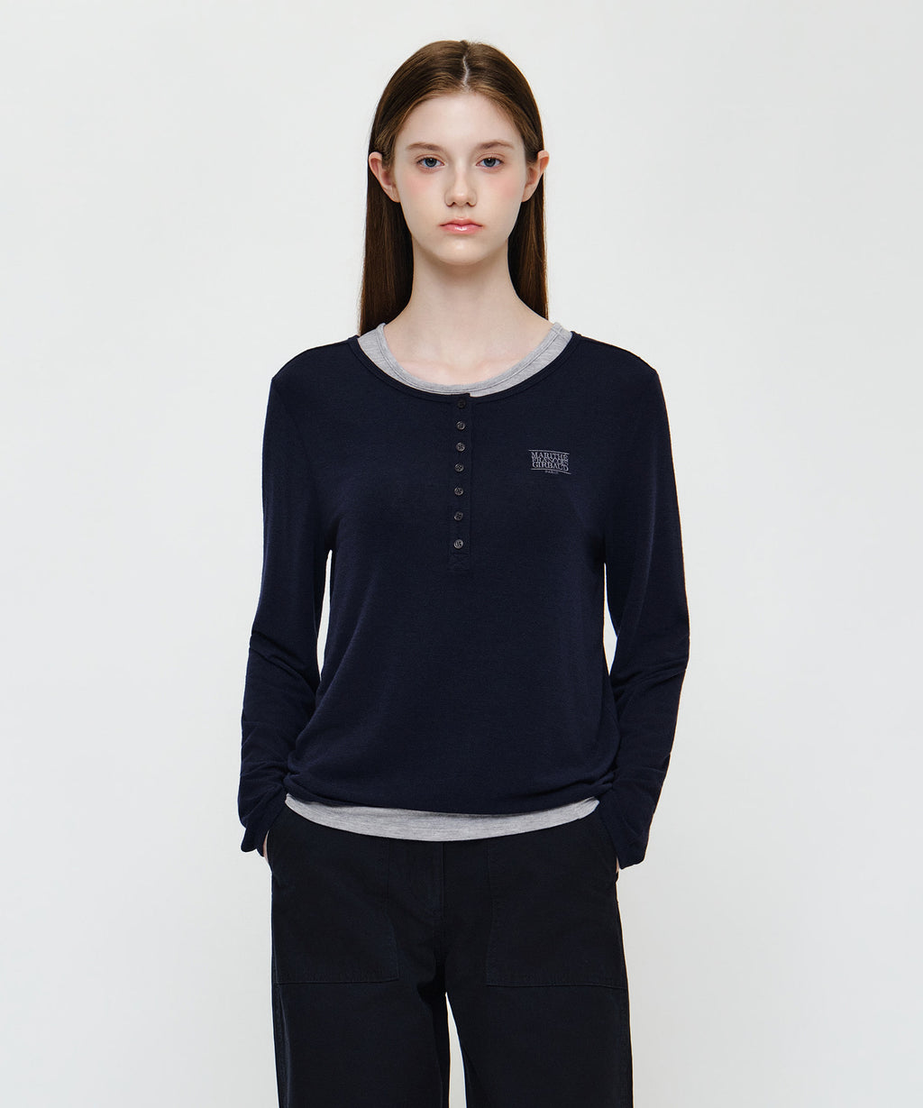 Marithe & Francois Girbaud - Henley Neck Layered Long Sleeve Tee (Navy) product image 1 | TRAB K-Fashion Australia