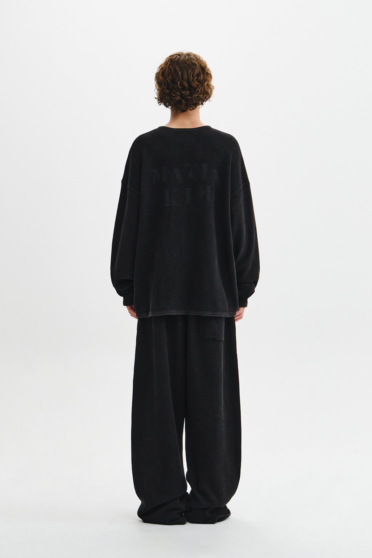 Matin Kim - Matin Washed Waffle Henley Neck Top (Charcoal) product image 10 | TRAB K-Fashion Australia