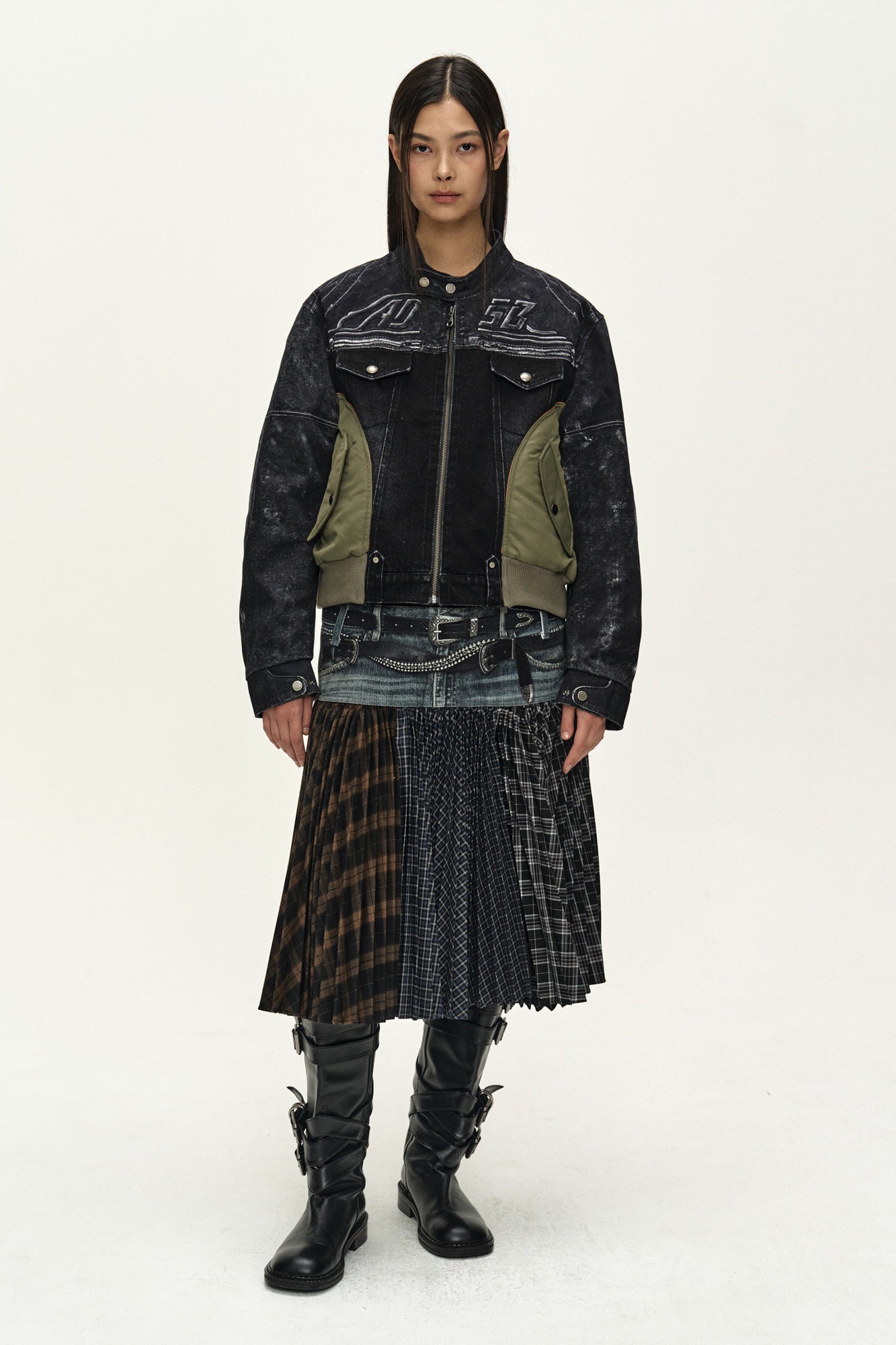 Andersson Bell - Nylon Patch Racing Denim Combo Jacket (black) (Black) product image 11 | TRAB K-Fashion Australia
