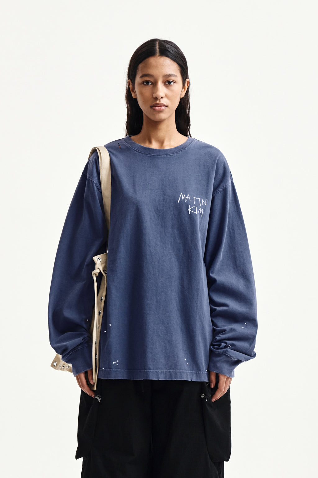 Matin Kim - Vintage Washed Logo Top (Smoke Blue) product image 5 | TRAB K-Fashion Australia