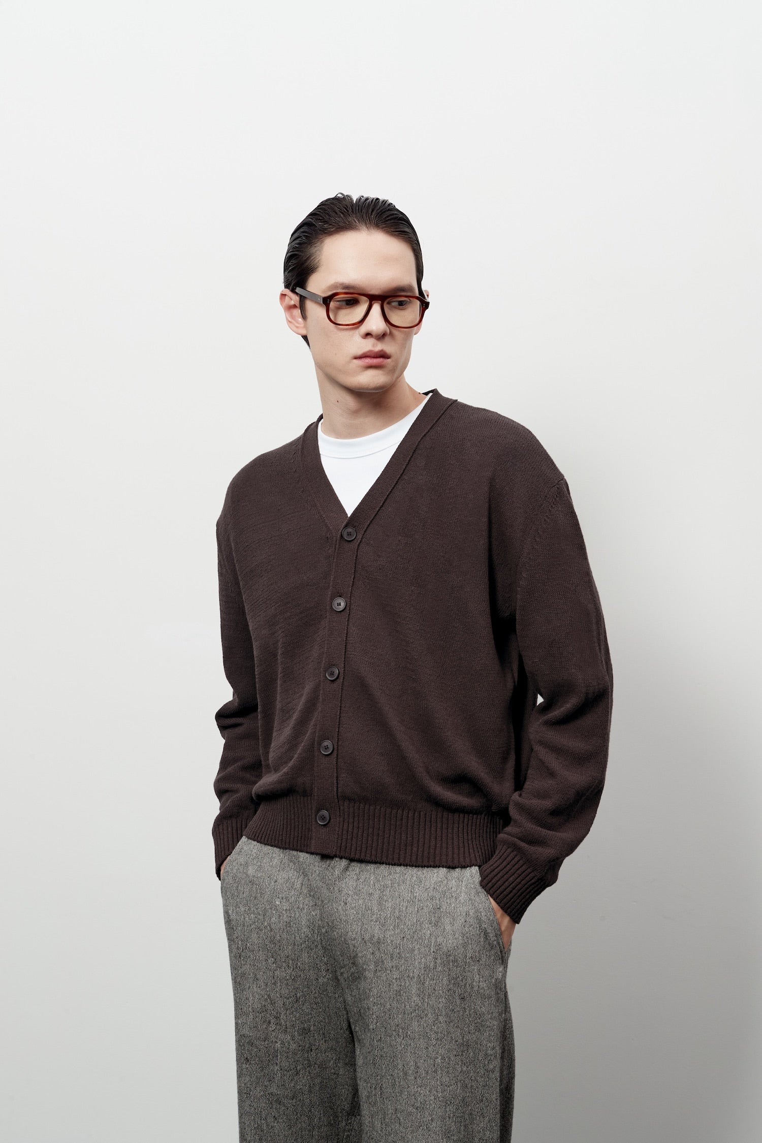 Stu - V- Neck Light Cardigan (Brown) product image 14 | TRAB K-Fashion Australia