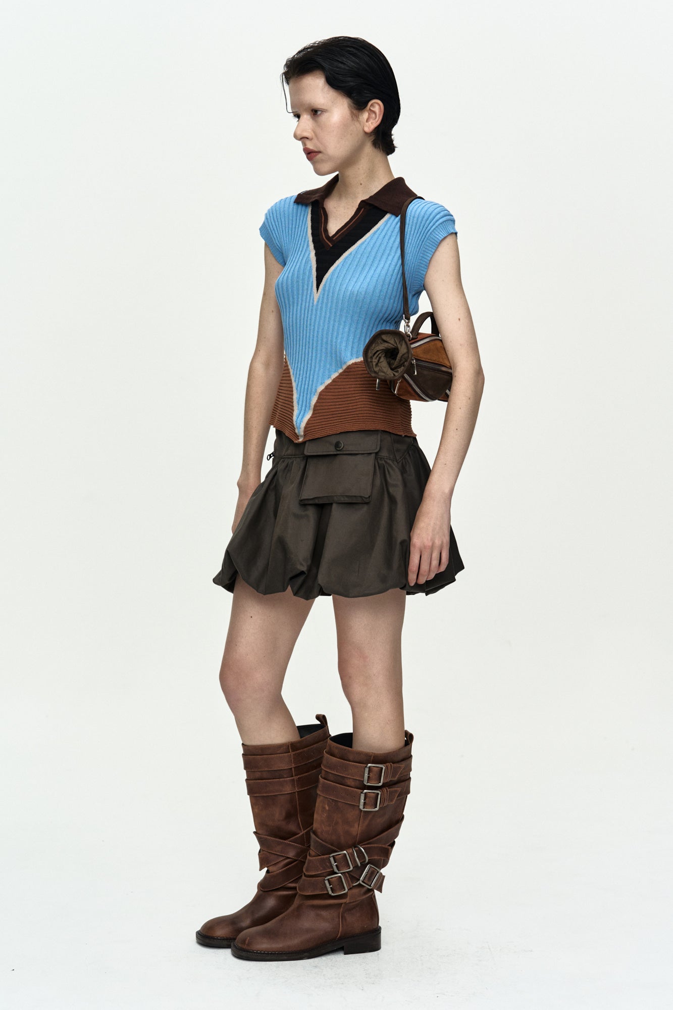 Andersson Bell - Color-Blocked Knit Polo Vest (Blue/Brown) product image 2 | TRAB K-Fashion Australia