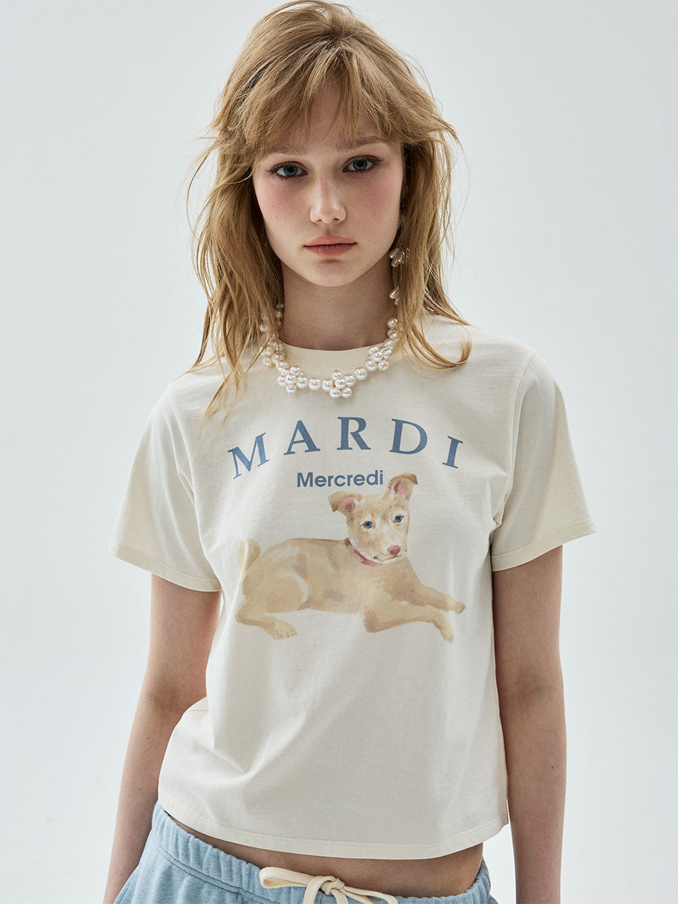 Mardi Mercredi - Slim Tshirt Nez Tout Rose 01 (Cream Ashblue) product image 1 | TRAB K-Fashion Australia