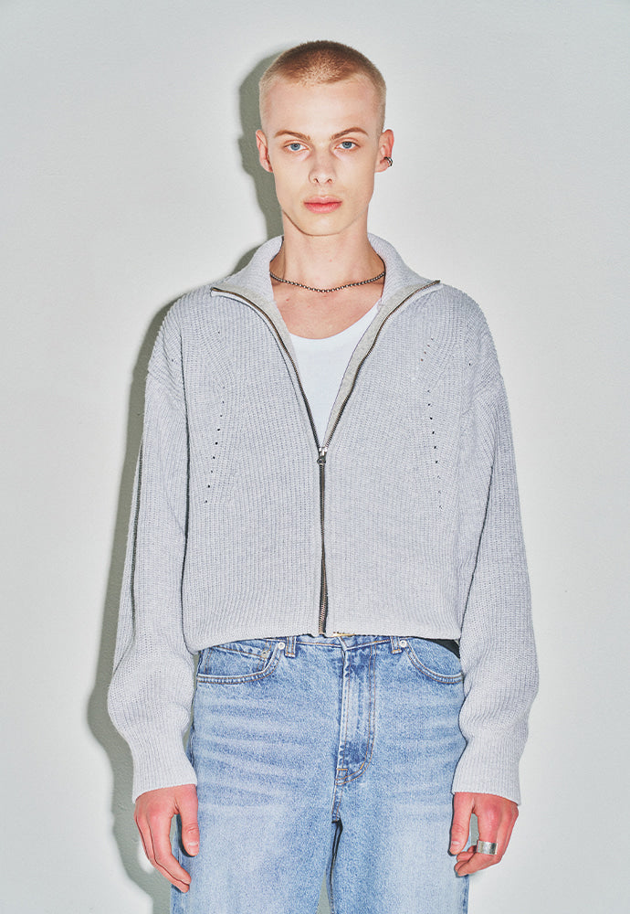 Tonywack - Italian Cotton Hard Twist Zip-Up Knit (Light Grey) product image 6 | TRAB K-Fashion Australia