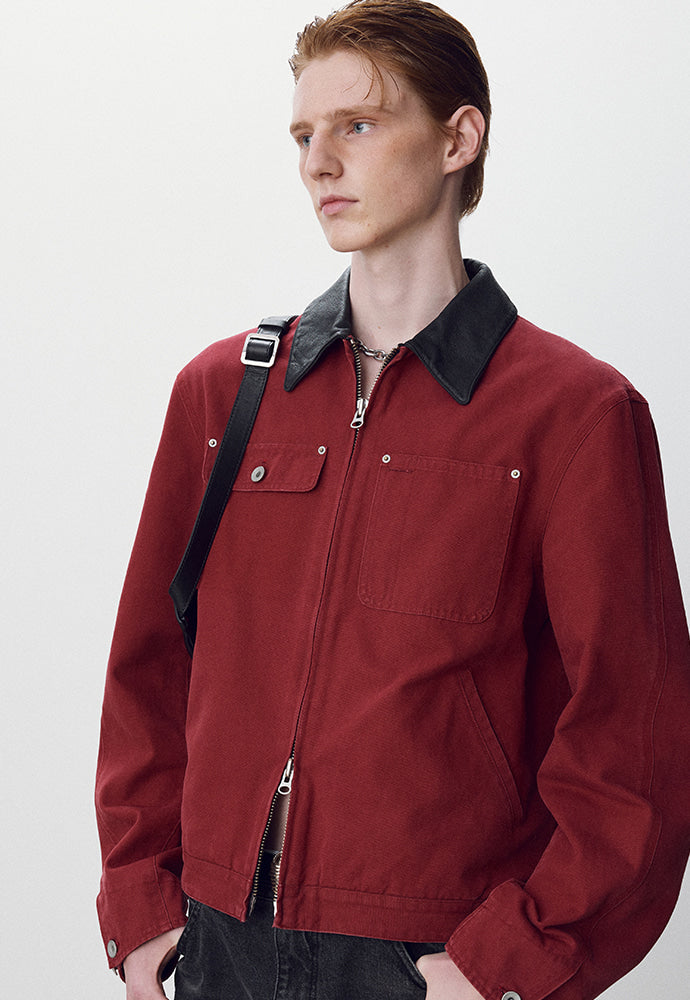 Tonywack - Leather Collar Garment-Washed Rivet Work Jacket (Red) product image 4 | TRAB K-Fashion Australia