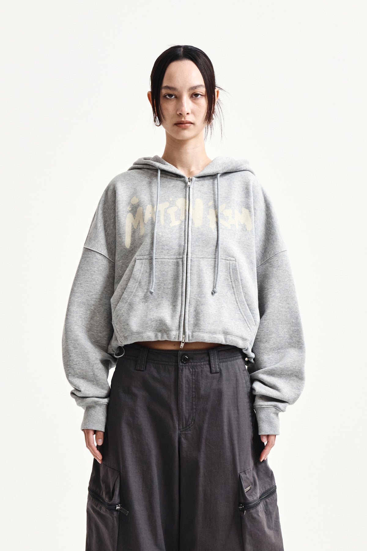 Matin Kim - Graffiti Logo Crop Hoody Zip Up (Grey) product image 5 | TRAB K-Fashion Australia