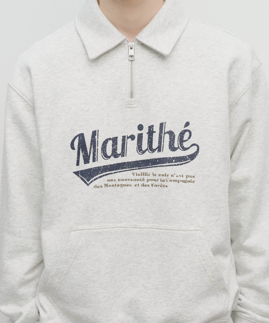 Marithe & Francois Girbaud - Baseball Logo Collar Half Zipup Sweatshirt (Light Heather Gray) product image 4 | TRAB K-Fashion Australia