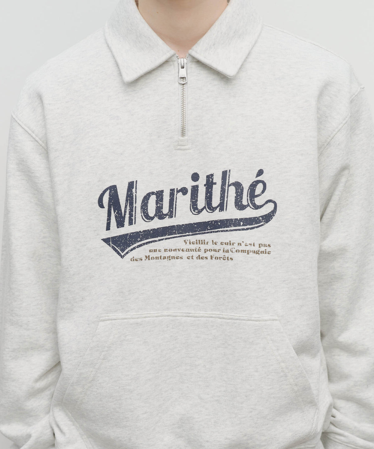 Marithe & Francois Girbaud - Baseball Logo Collar Half Zipup Sweatshirt (Light Heather Gray) product image 4 | TRAB K-Fashion Australia