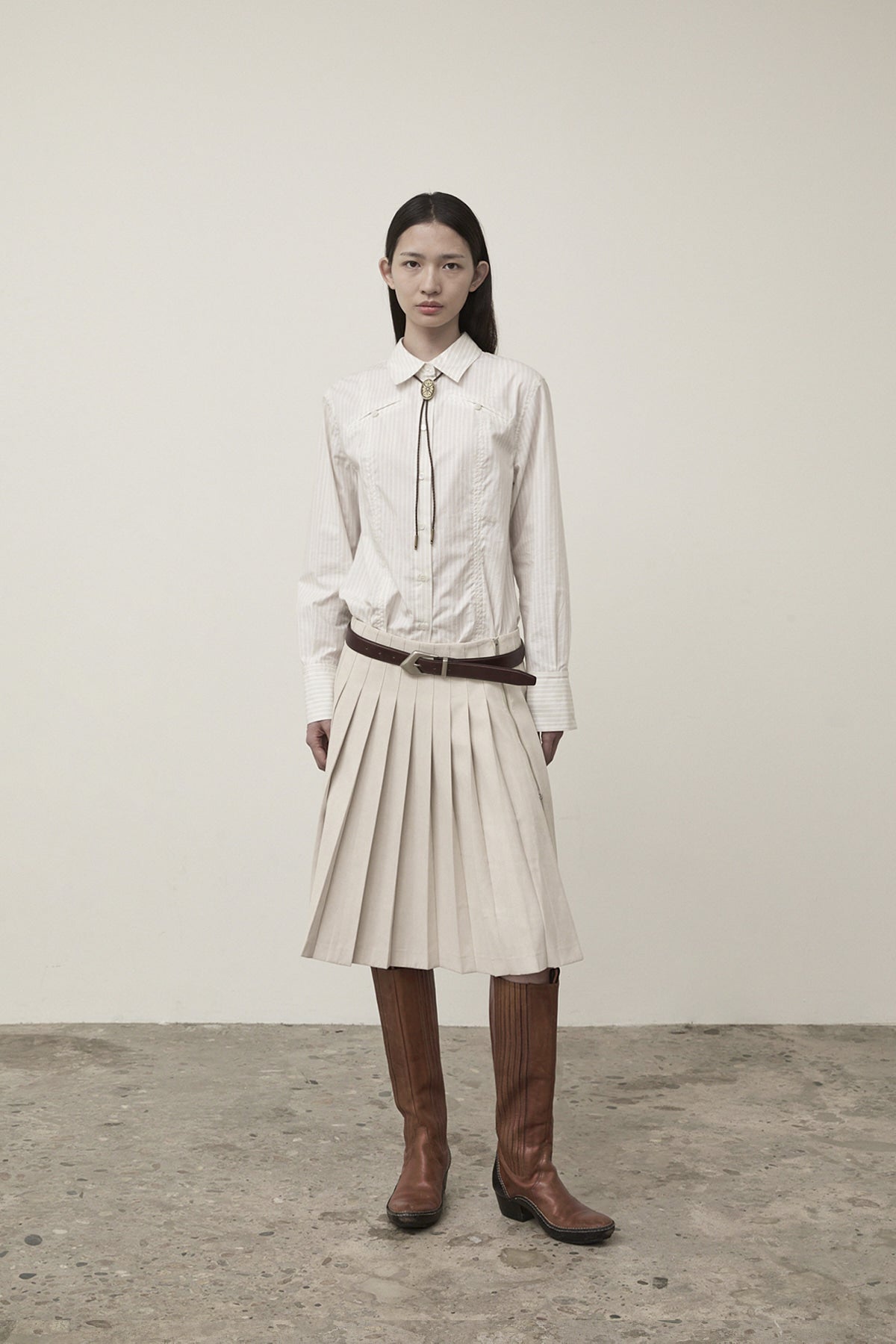 Matin Kim - Side Zipper Pleats Midi Skirt (Light Beige) product image 7 | TRAB K-Fashion Australia