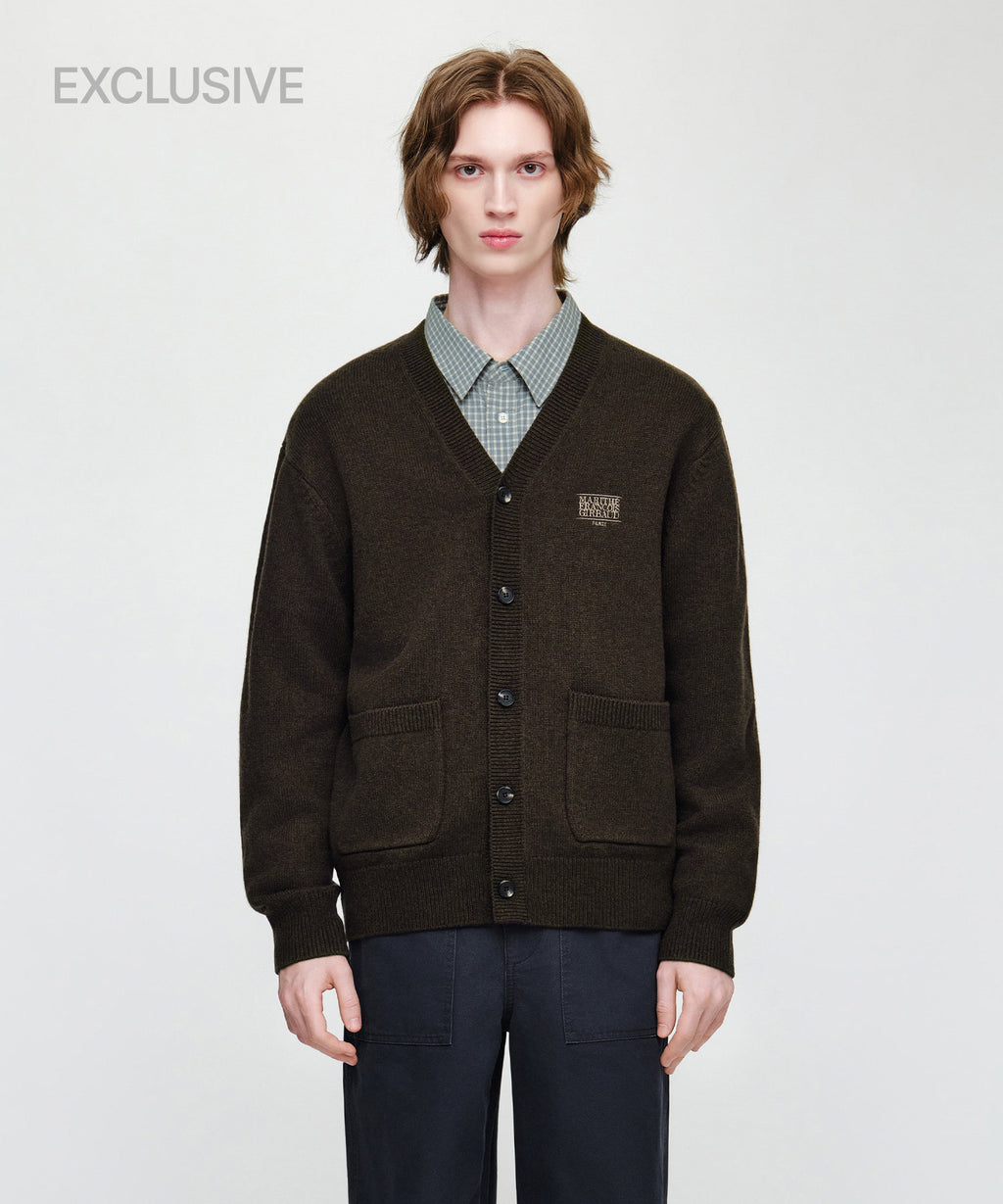 Marithe & Francois Girbaud - Premium Small Classic Logo Cashmere V-neck Cardigan (Brown) product image 1 | TRAB K-Fashion Australia