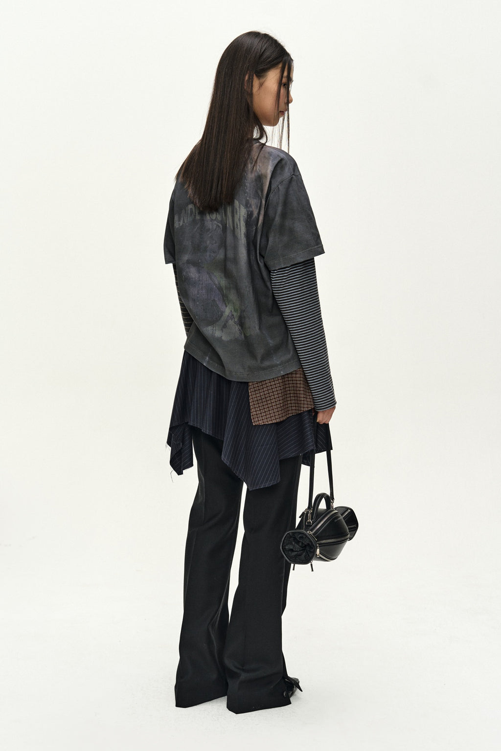 Andersson Bell - Mixed Stripe Sleeve Layered Top (charcoal) (Charcoal) product image 3 | TRAB K-Fashion Australia