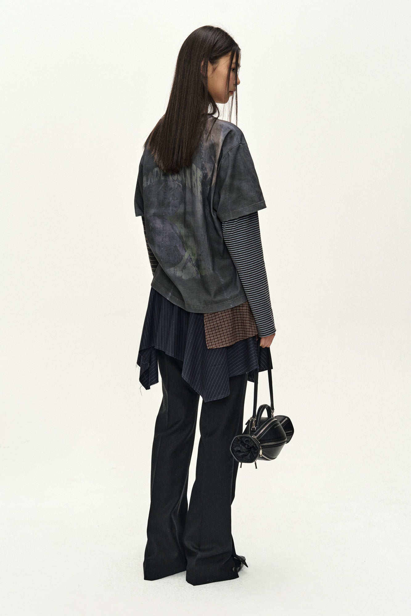 Andersson Bell - Mixed Stripe Sleeve Layered Top (charcoal) (Charcoal) product image 3 | TRAB K-Fashion Australia