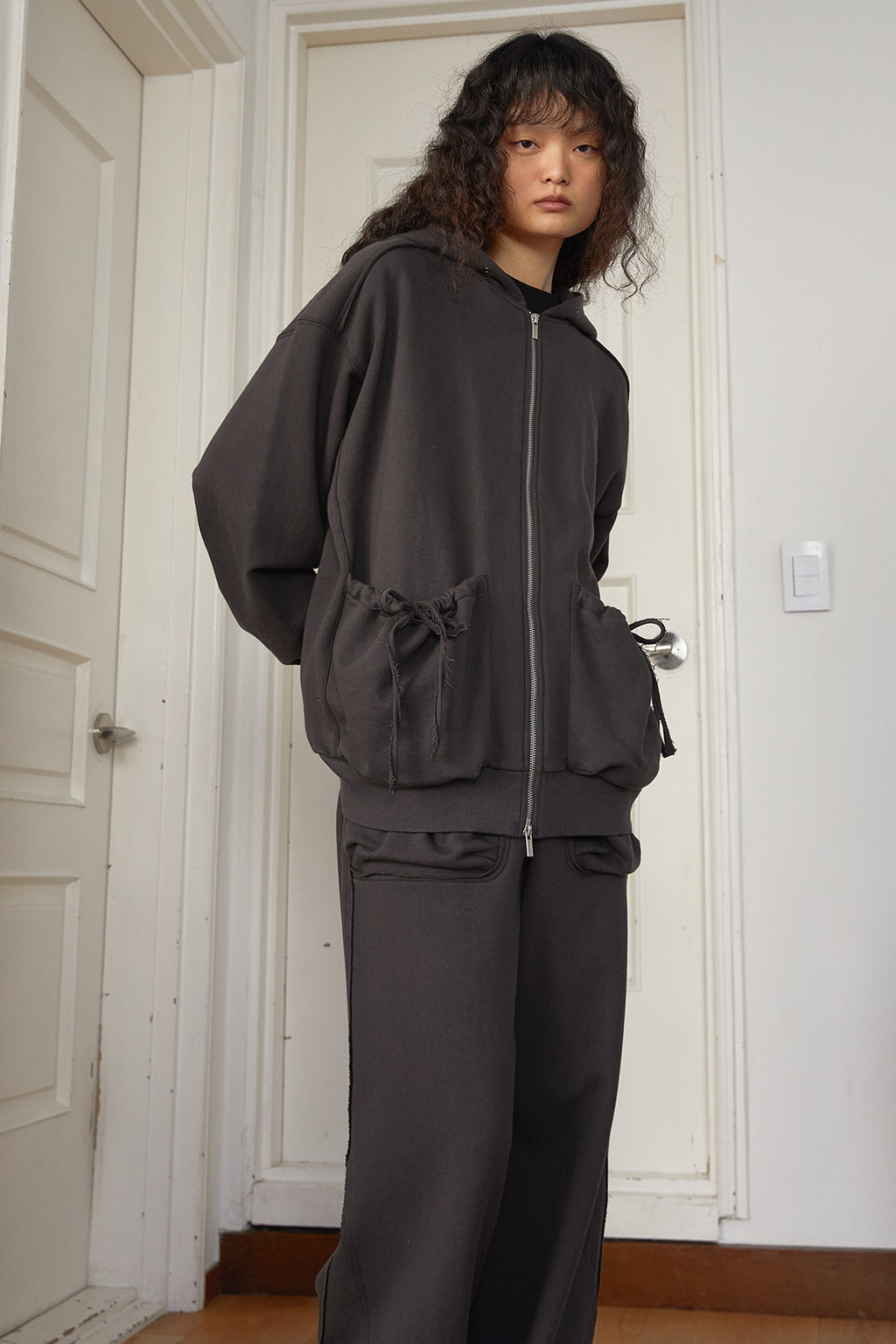 Matin Kim - Volume Pocket Hoody Zip Up (Charcoal) product image 11 | TRAB K-Fashion Australia