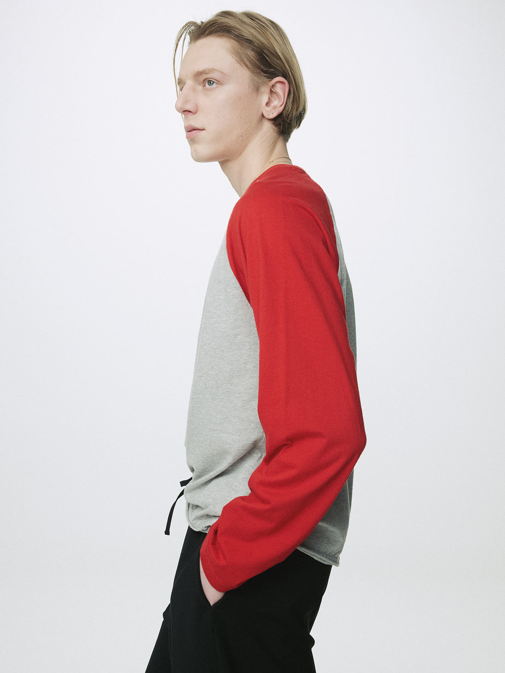 Tonywack - Washed Cotton Baseball Long Sleeve (Melange Grey/Red) product image 6 | TRAB K-Fashion Australia