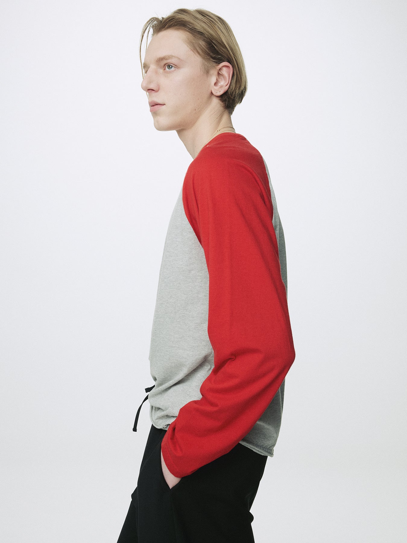 Tonywack - Washed Cotton Baseball Long Sleeve (Melange Grey/Red) product image 6 | TRAB K-Fashion Australia