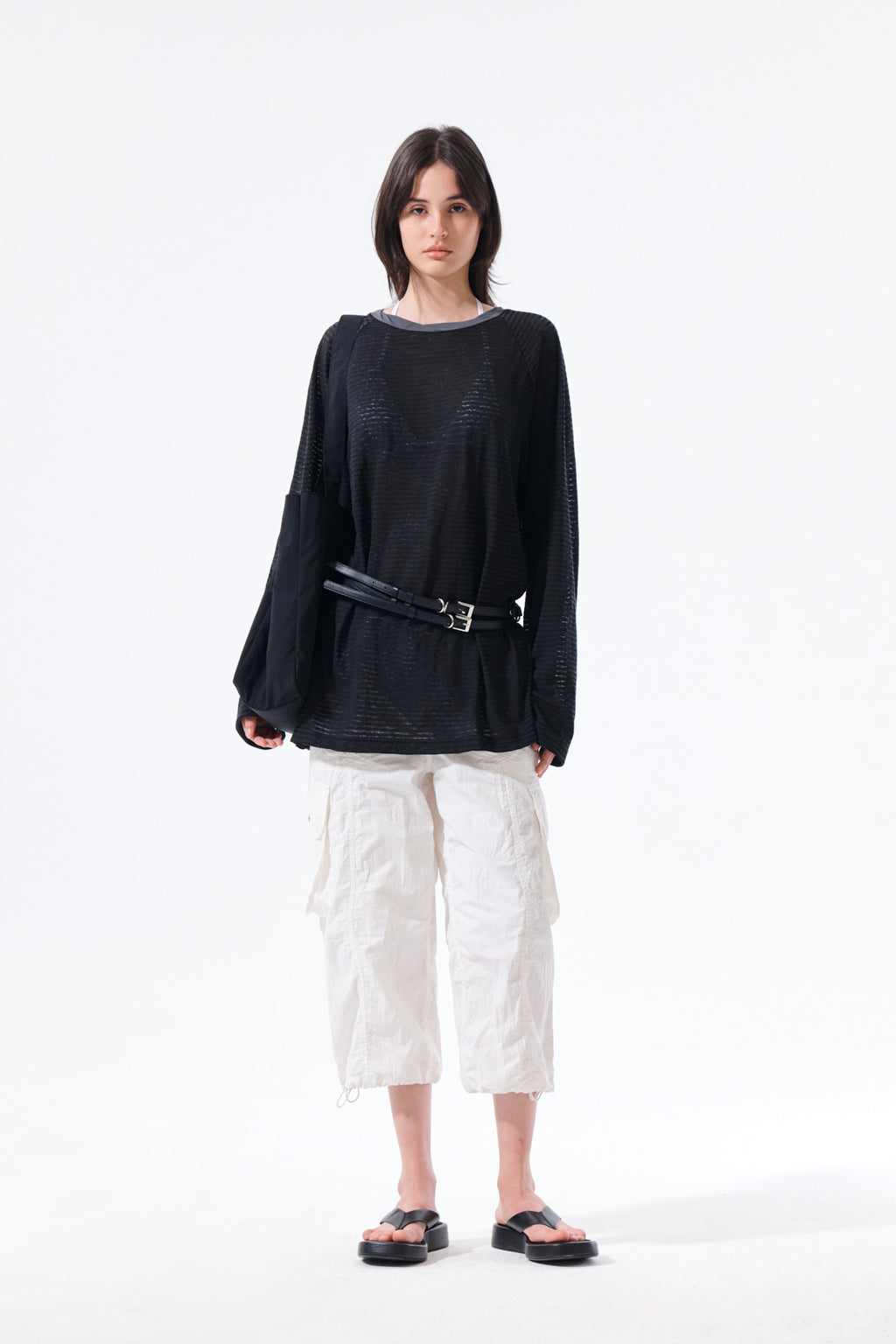 Matin Kim - Twist Boat Neck Stripe Logo Top (Black) product image 8 | TRAB K-Fashion Australia