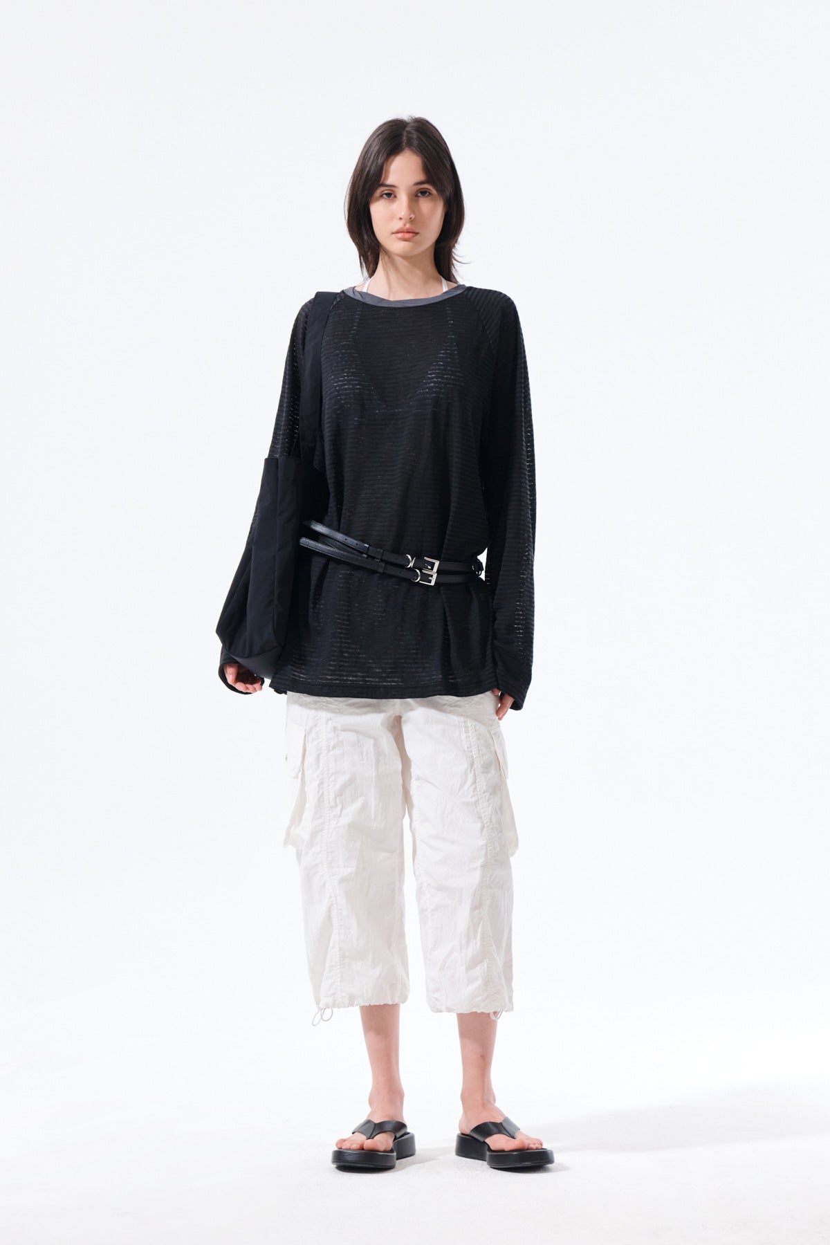 Matin Kim - Twist Boat Neck Stripe Logo Top (Black) product image 8 | TRAB K-Fashion Australia