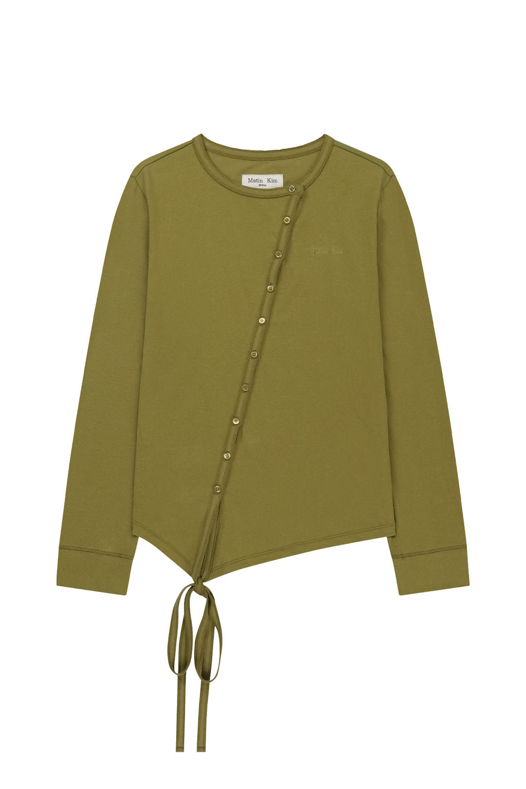 Matin Kim - Asymmetric Button Closure Top (Olive) product image 1 | TRAB K-Fashion Australia
