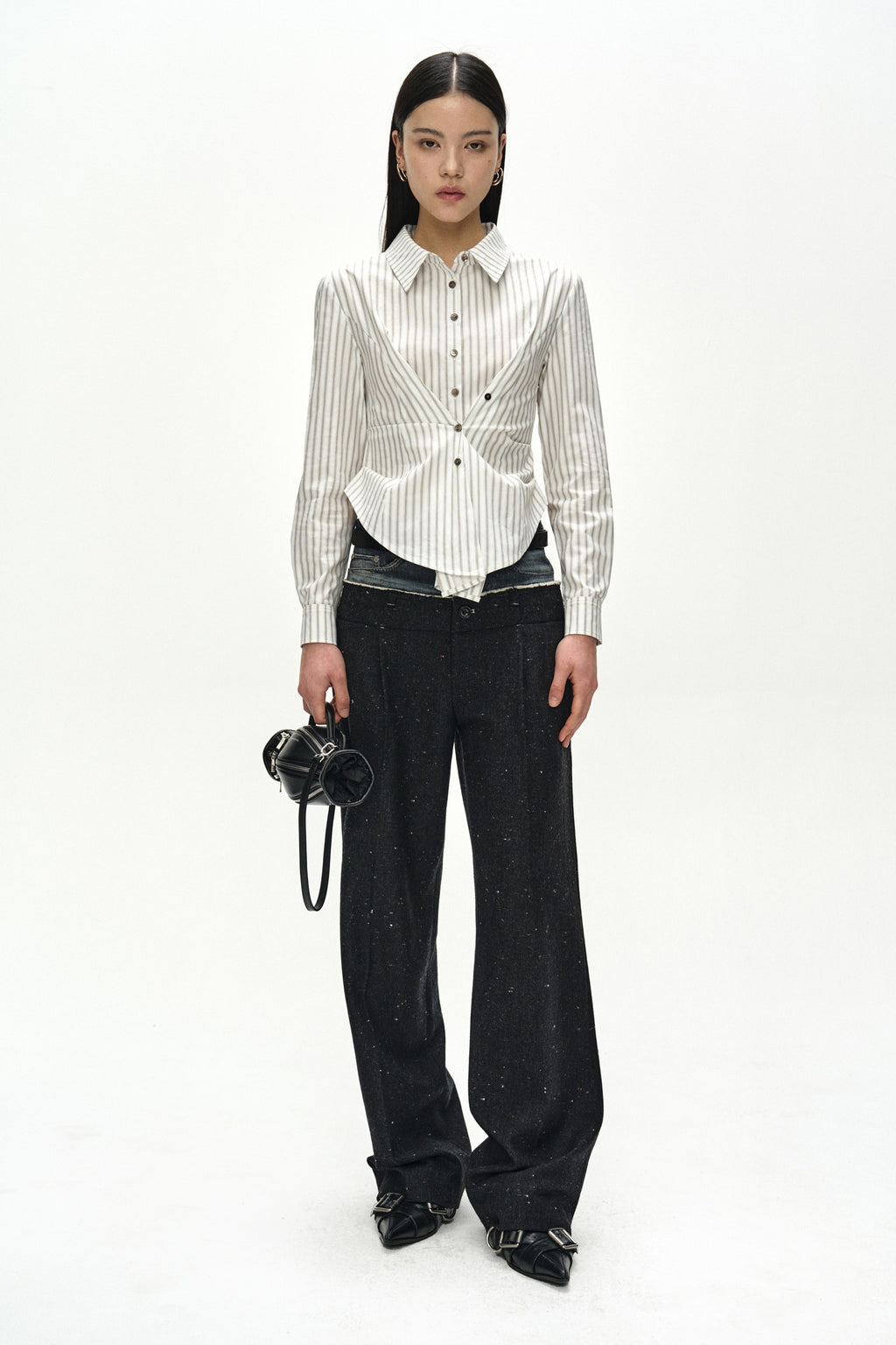 Andersson Bell - Denim-Waist Nep Wool Trousers (Black) product image 3 | TRAB K-Fashion Australia