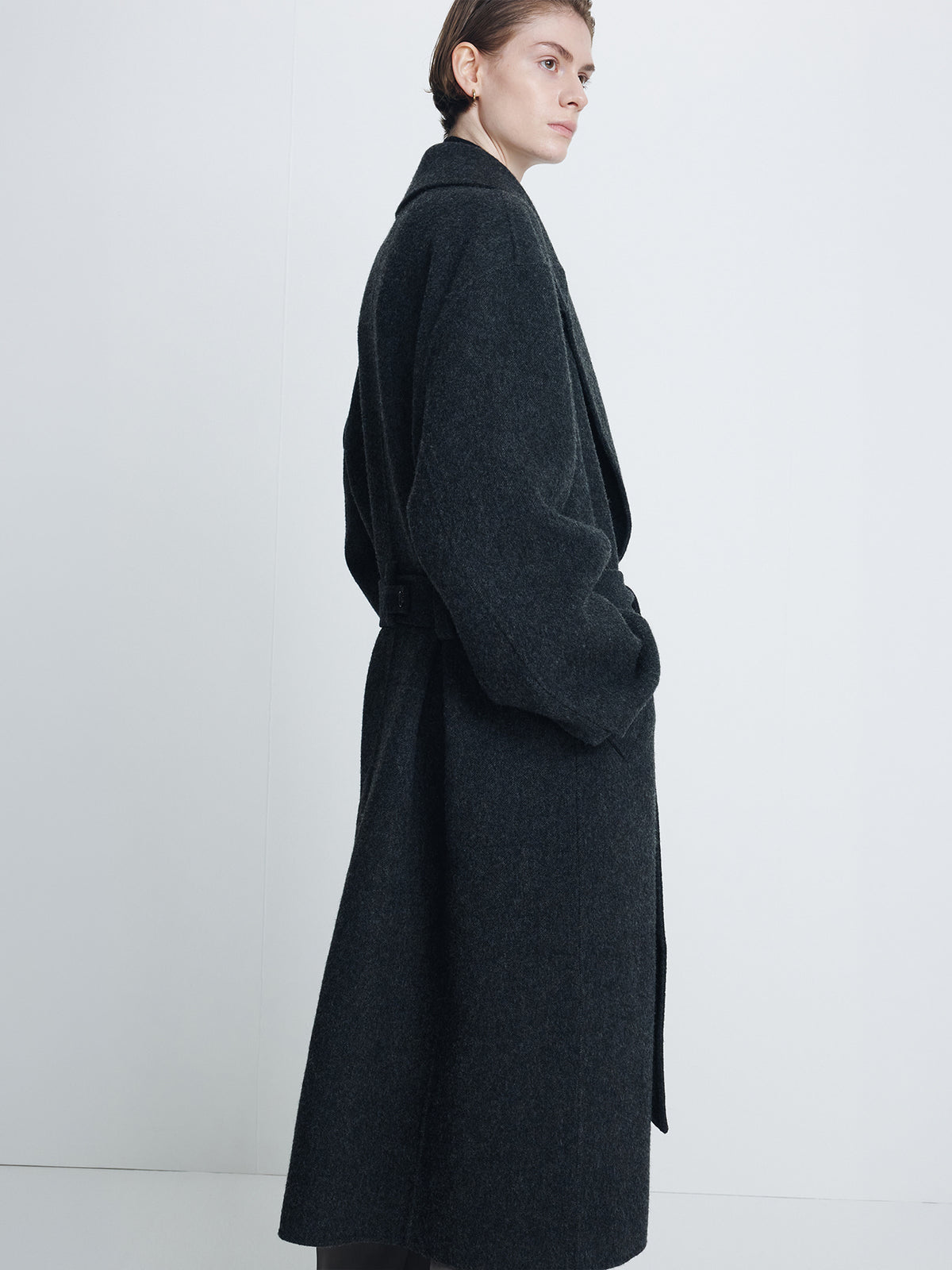 Tonywack - Hand-Made Wool Belted Double Coat (Melange Charcoal) product image 4 | TRAB K-Fashion Australia