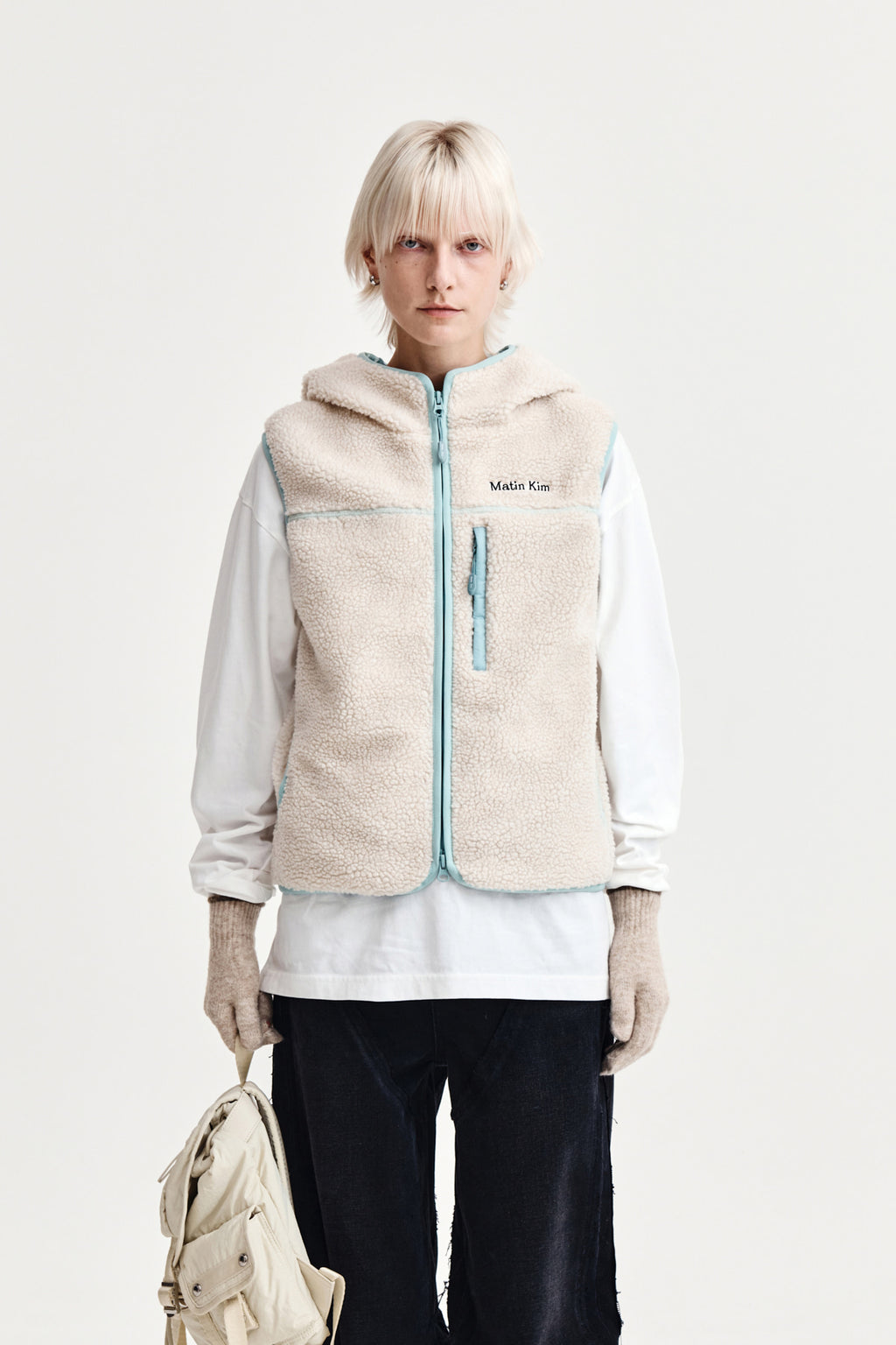 Matin Kim - Fleece Hoody Vest (Ivory) product image 1 | TRAB K-Fashion Australia
